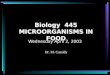 Biology 445 MICROORGANISMS IN FOOD Wednesday April 2, 2003 Dr. M. Cassidy