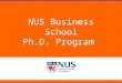 NUS Business School Ph.D. Program 1. 2 Dean’s Message The NUS business school aims to build an intellectual family that is characterized by its intellectual