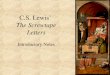 C.S. Lewis’ The Screwtape Letters Introductory Notes