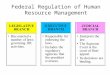 Federal Regulation of Human Resource Management LEGISLATIVE BRANCH Has enacted a number of laws governing HR activities. EXECUTIVE BRANCH Responsible for