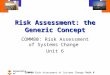 Unit 6 University of Sunderland COMM80 Risk Assessment of Systems Change Risk Assessment: the Generic Concept COMM80: Risk Assessment of Systems Change