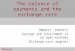 The balance of payments and the exchange rate Imports, exports Savings and investment in an open economy Exchange rate regimes