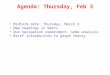 Agenda: Thursday, Feb 3 Midterm date: Thursday, March 3 New readings in Watts Our navigation experiment: some analysis Brief introduction to graph theory