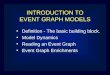 INTRODUCTION TO EVENT GRAPH MODELS Definition - The basic building block. Model Dynamics Reading an Event Graph Event Graph Enrichments