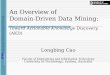 D 3 M: D 3 M: Domain-Driven Data Mining An Overview of Domain-Driven Data Mining: Toward Actionable Knowledge Discovery (AKD) Longbing Cao Faculty of Engineering