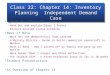 Class 22: Chapter 14: Inventory Planning Independent Demand Case Agenda for Class 22 –Hand Out and explain Diary 2 Packet –Discuss revised course schedule