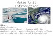 Water Unit Introduction Outline: Unique chemistry Distribution on planet - changes with time Hydrologic cycle - redistribution, climate effects Ocean circulation