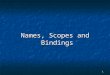 1 Names, Scopes and Bindings. 2 Names Kinds of names Kinds of names Variables, functions, classes, types, labels, blocks, operators, tasks, etc. Variables,