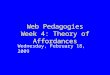 Web Pedagogies Week 4: Theory of Affordances Wednesday, February 18, 2009