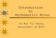 Introduction to Mathematics Minor Dr Man Yiu Kwong Department of MSST