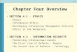4-1 Chapter Four Overview SECTION 4.1 - ETHICS –Ethics –Information Ethics –Developing Information Management Policies –Ethics in the Workplace SECTION