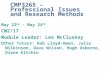 CMP3265 – Professional Issues and Research Methods May 22 nd – May 24 th CW2/17 Module Leader: Lee McCluskey Other Tutors: Rob Lloyd-Owen, Julie Wilkinson,