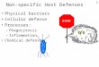 1 Non-specific Host Defenses Physical barriers Cellular defense Processes: –Phagocytosis –Inflammation Chemical defenses