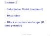 מבוא מורחב - שיעור 2 1 Lecture 2 - Substitution Model (continued) - Recursion - Block structure and scope (if time permits)