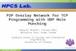 1 2nd NEGST workshop P2P Overlay Network for TCP Programming with UDP Hole Punching Takayuki Okamoto, Taisuke Boku, Mitsuhisa Sato, Osamu Tatebe Graduate