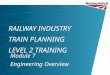 RAILWAY INDUSTRY TRAIN PLANNING LEVEL 2 TRAINING Module 7 Engineering Overview