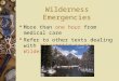 Wilderness Emergencies  More than one hour from medical care  Refer to other texts dealing with “First Aid in the Wilderness”