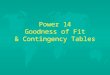1 Power 14 Goodness of Fit & Contingency Tables. 2 Outline u I. Parting Shots On the Linear Probability Model u II. Goodness of Fit & Chi Square u III.Contingency