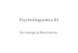 Psycholinguistics 03 Psychological Mechanisms. Memory –Function –Structure Processing –Serial and parallel processing –Top-down and bottom-up processing