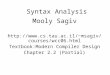 Syntax Analysis Mooly Sagiv msagiv/courses/wcc06.html Textbook:Modern Compiler Design Chapter 2.2 (Partial)