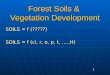 Forest Soils & Vegetation Development SOILS = f (?????) SOILS = f (cl, r, o, p, t, …..H) 1