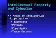 Intellectual Property and Cyberlaw 4 Areas of Intellectual Property Law 4 Areas of Intellectual Property Law  Trademarks  Patents  Copyrights  Trade