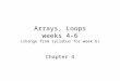 Arrays, Loops weeks 4-6 (change from syllabus for week 6) Chapter 4