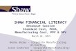 1 SHAW FINANCIAL LITERACY Breakout Session Standard Cost, POVA, Manufacturing Cost, PPV & OPV March 24, 2015 Becky Boley – Corporate Manufacturing Accounting