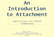 An Introduction to Attachment Implications for School Leadership Megan Smith Senior Educational Psychologist Suffolk Community Educational Psychology Service