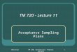 7/2/2015TM 720: Statistical Process Control1 TM 720 - Lecture 11 Acceptance Sampling Plans