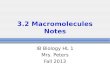 3.2 Macromolecules Notes IB Biology HL 1 Mrs. Peters Fall 2013