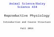 Animal Science/Dairy Science 434 Reproductive Physiology Introduction and Course Structure Fall 2014