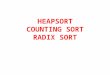 HEAPSORT COUNTING SORT RADIX SORT. HEAPSORT O(nlgn) worst case like Merge sort. Like Insertion Sort, but unlike Merge Sort, Heapsort sorts in place: Combines