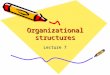 Organizational structures Lecture 7. Definitions of organizational structures They define the levels of management in organizations; Org.structures define