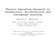 Physics Education Research in Perspective: An Historical and Conceptual Overview David E. Meltzer Mary Lou Fulton Teachers College Arizona State University