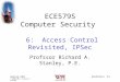 ECE579S/6 #1 Spring 2011 © 2000-2011, Richard A. Stanley ECE579S Computer Security 6: Access Control Revisited, IPSec Profssor Richard A. Stanley, P.E