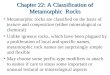 Chapter 22: A Classification of Metamorphic Rocks Metamorphic rocks are classified on the basis of texture and composition (either mineralogical or chemical)