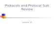 Protocols and Protocol Suit Review Lecture 13. Overview Network Access Layer Transport Layer Protocols Protocol Data Unit Protocol Architecture TCP/IP
