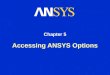 Accessing ANSYS Options Chapter 5. Training Manual Accessing ANSYS Options February 4, 2005 Inventory #002177 5-2 Chapter Overview In this chapter, the