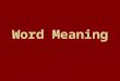 Word Meaning. Two approaches to word meaning Meaning and Notion Types of word meaning Types of morpheme meaning Motivation