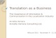 Translation as a Business The Importance of Information & Communication in the Localization Industry Annette Hemera Annette Hemera Consulting Ltd. INFuture