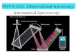 PHYS 2022: Observational Astronomy Astronomical Spectroscopy