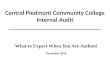 Central Piedmont Community College Internal Audit _____________________________ What to Expect When You Are Audited November 2014