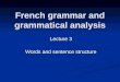 French grammar and grammatical analysis Lecture 3 Words and sentence structure