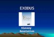 EXODUS SlaveryRevelation. THE EXODUS FROM EGYPT Exodus – means departureExodus – means departure The stories in Genesis are essentially family