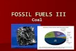 FOSSIL FUELS III Coal. Formed from ancient plants. Coal beds were prehistoric swamps. Can be considered to be “stored” solar energy. Photosynthesis: CO