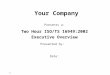 1 Presents a: Two Hour ISO/TS 16949:2002 Executive Overview Presented by: Date: Your Company