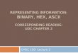 REPRESENTING INFORMATION: BINARY, HEX, ASCII C ORRESPONDING R EADING : UDC C HAPTER 2 CMSC 150: Lecture 2