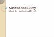 Sustainability What is sustainability?. What is the meaning for us? People and culture Environment Job - money Cities or country You and I Other people