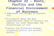 Chapter 22 – Rents, Profits and the Financial Environment of Business   Understand the concept of economic rent   Distinguish among the main organizational